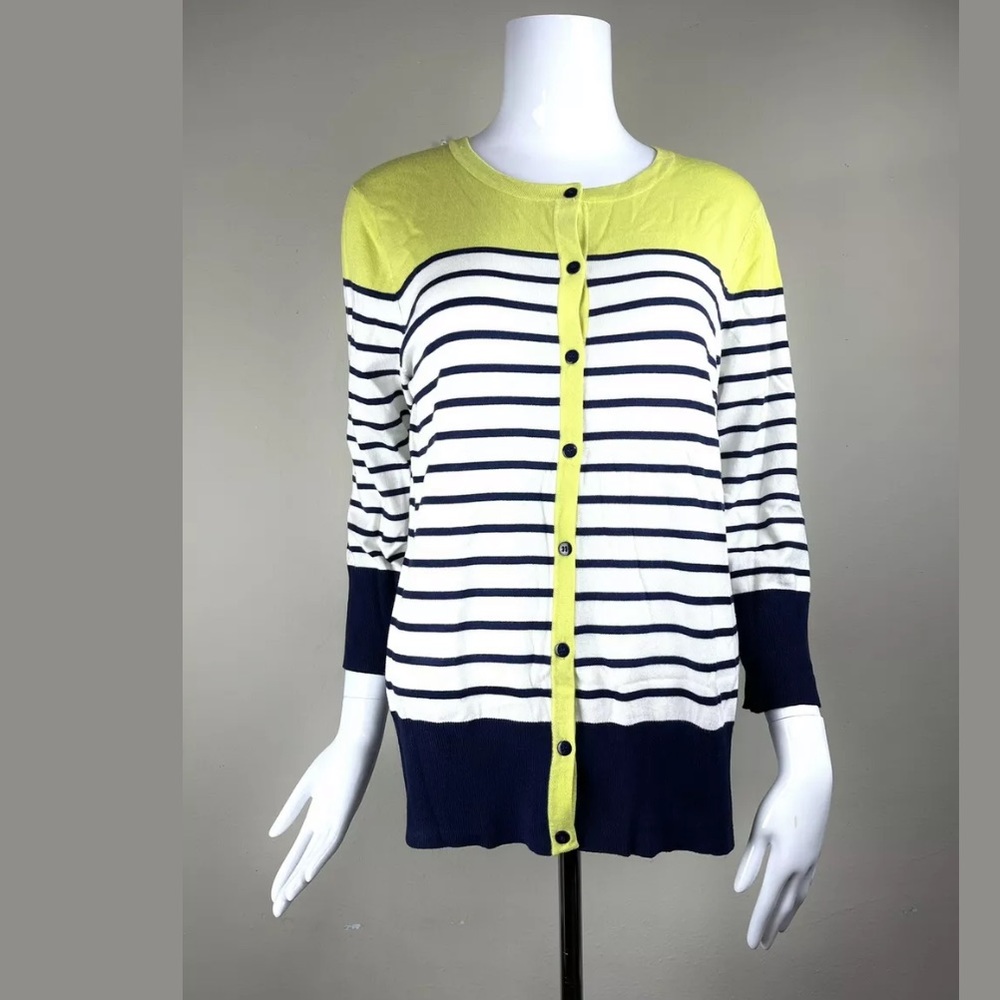 NWOT CABLE & GAUGE GREEN BLUE WHITE STRIPE SWEATER